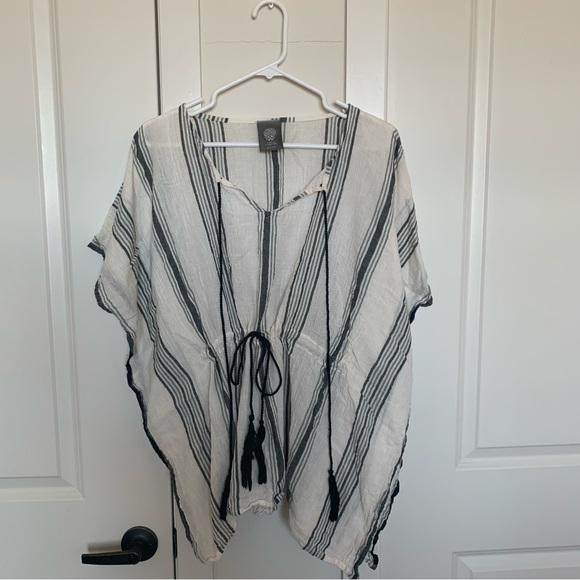 Vince Camuto Striped Tassel Cover Up Top - Picture 3 of 4